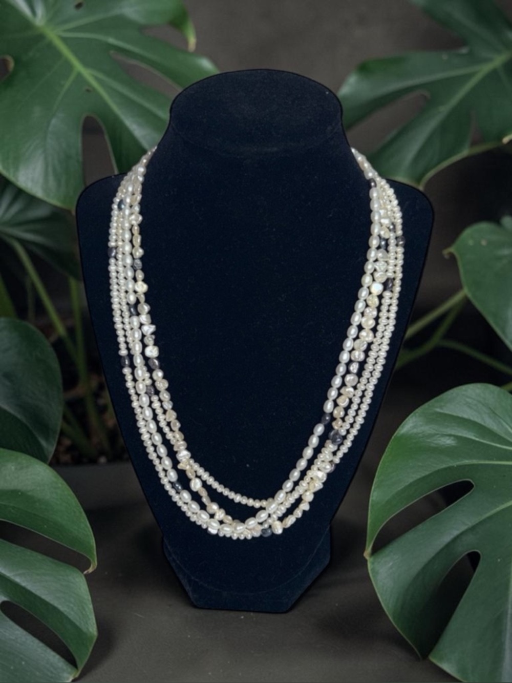 Multi Strand Freshwater Pearl Necklace 4 Row Rice Potato Seed White Cream 19in